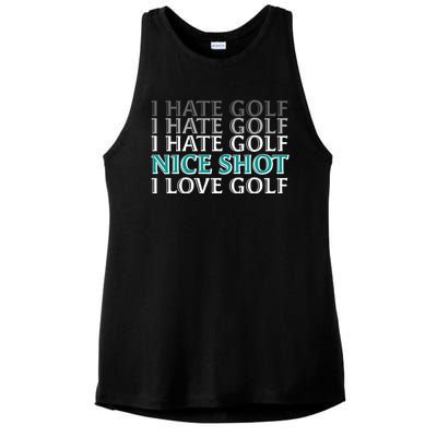 Funny I Hate Love Golf Nice Shot Ladies PosiCharge Tri-Blend Wicking Tank