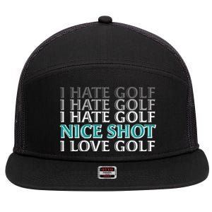 Funny I Hate Love Golf Nice Shot 7 Panel Mesh Trucker Snapback Hat