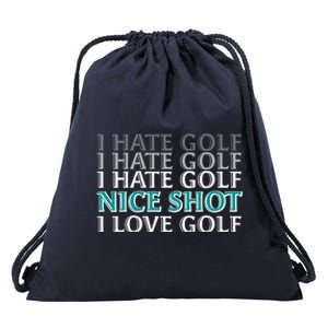 Funny I Hate Love Golf Nice Shot Drawstring Bag