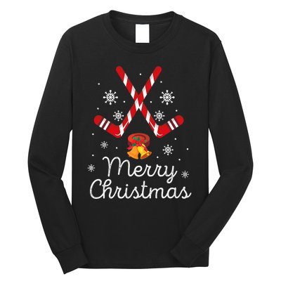 Funny Ice Hockey Merry Christmas Candy Cane Xmas Gifts Long Sleeve Shirt