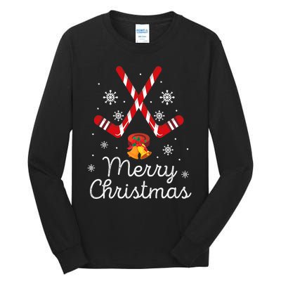 Funny Ice Hockey Merry Christmas Candy Cane Xmas Gifts Tall Long Sleeve T-Shirt