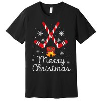 Funny Ice Hockey Merry Christmas Candy Cane Xmas Gifts Premium T-Shirt