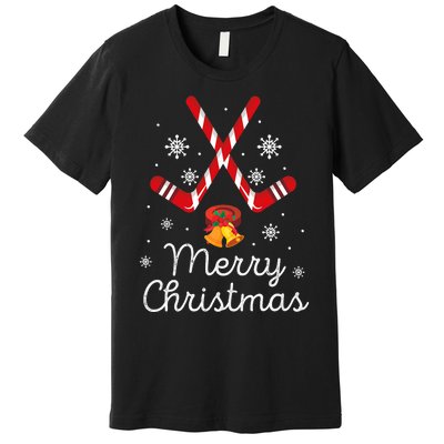 Funny Ice Hockey Merry Christmas Candy Cane Xmas Gifts Premium T-Shirt