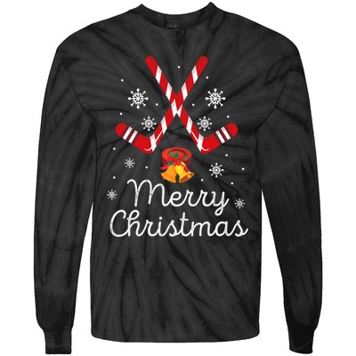 Funny Ice Hockey Merry Christmas Candy Cane Xmas Gifts Tie-Dye Long Sleeve Shirt