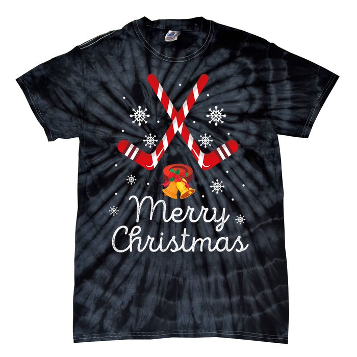 Funny Ice Hockey Merry Christmas Candy Cane Xmas Gifts Tie-Dye T-Shirt