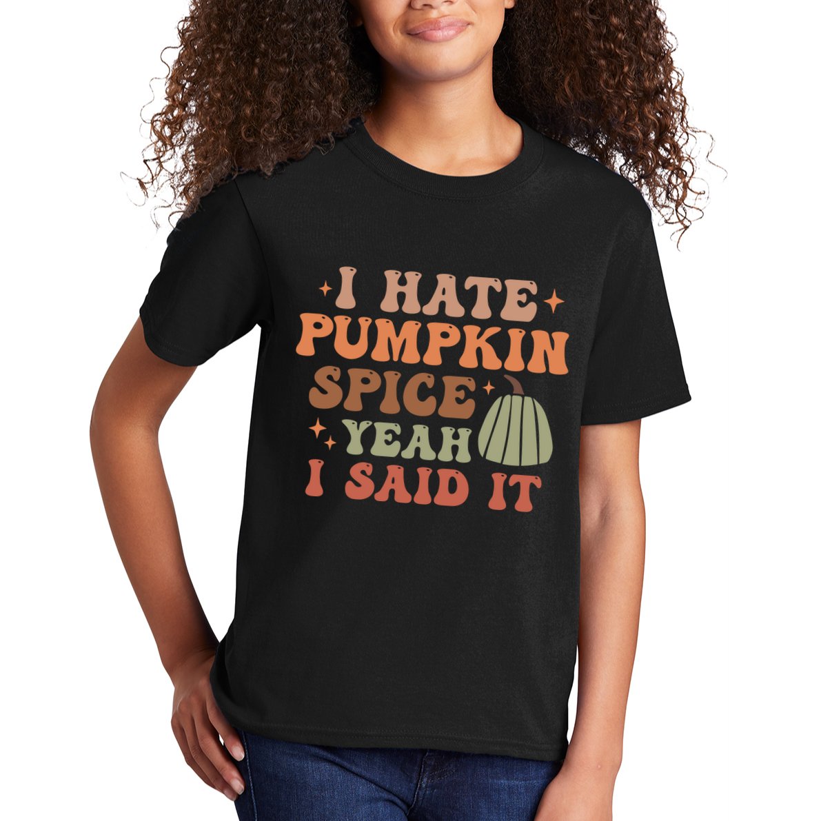 Funny I Hate Pumpkin Spice Yeah I Said It Anti Pumpkin Spice Kids T-Shirt
