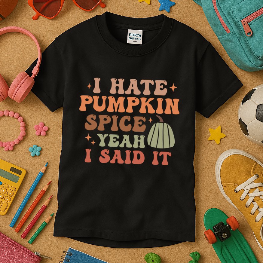 Funny I Hate Pumpkin Spice Yeah I Said It Anti Pumpkin Spice Kids T-Shirt