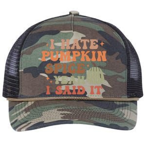 Funny I Hate Pumpkin Spice Yeah I Said It Anti Pumpkin Spice Retro Rope Trucker Hat Cap