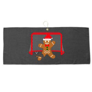 Funny Ice Hockey Goalie Gingerbread Christmas Pajama Gift Large Microfiber Waffle Golf Towel