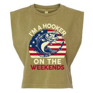 Fishingshirt IM Hooker On The Weekends Funny Bass Fish Dad Garment-Dyed Women's Muscle Tee