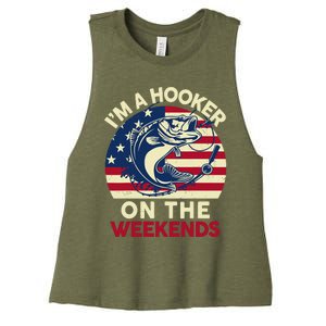 Fishingshirt IM Hooker On The Weekends Funny Bass Fish Dad Women's Racerback Cropped Tank