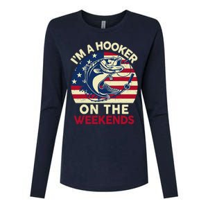 Fishingshirt IM Hooker On The Weekends Funny Bass Fish Dad Womens Cotton Relaxed Long Sleeve T-Shirt