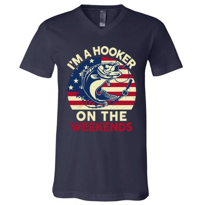 Fishingshirt IM Hooker On The Weekends Funny Bass Fish Dad V-Neck T-Shirt