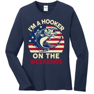 Fishingshirt IM Hooker On The Weekends Funny Bass Fish Dad Ladies Long Sleeve Shirt