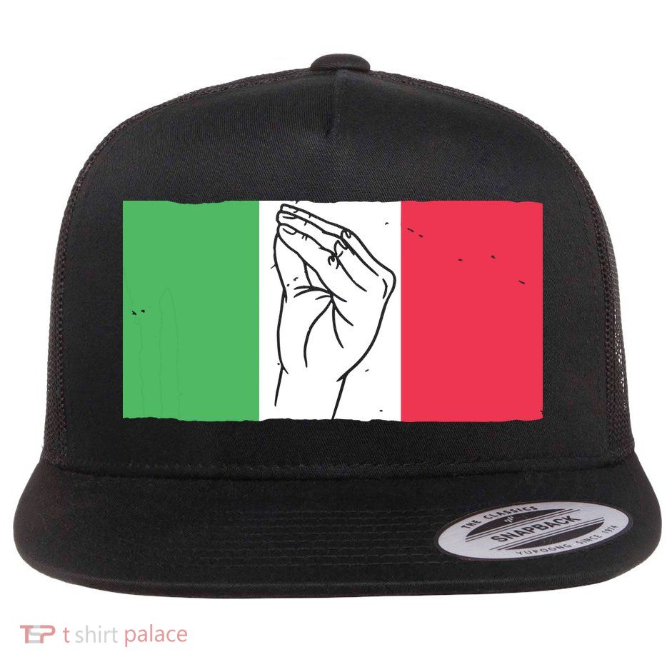 Funny Italian Hand Gesture Italian Flag Italy Italia Flat Bill Trucker Hat