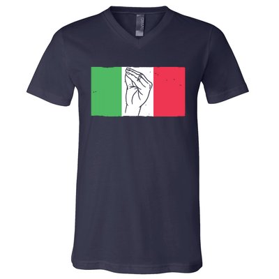 Funny Italian Hand Gesture Italian Flag Italy Italia V-Neck T-Shirt