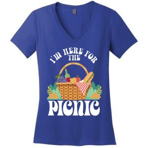 Funny Im Here For The Picnic Food Picnic Basket Gift Women's V-Neck T-Shirt