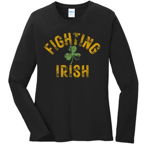 Fighting Irish History Gold Shamrock Ladies Long Sleeve Shirt