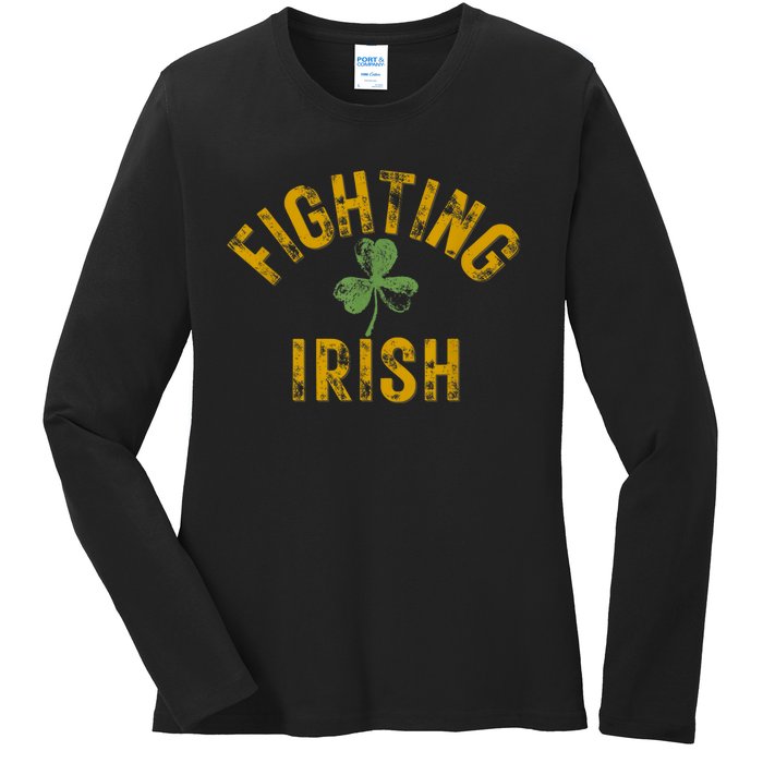 Fighting Irish History Gold Shamrock Ladies Long Sleeve Shirt