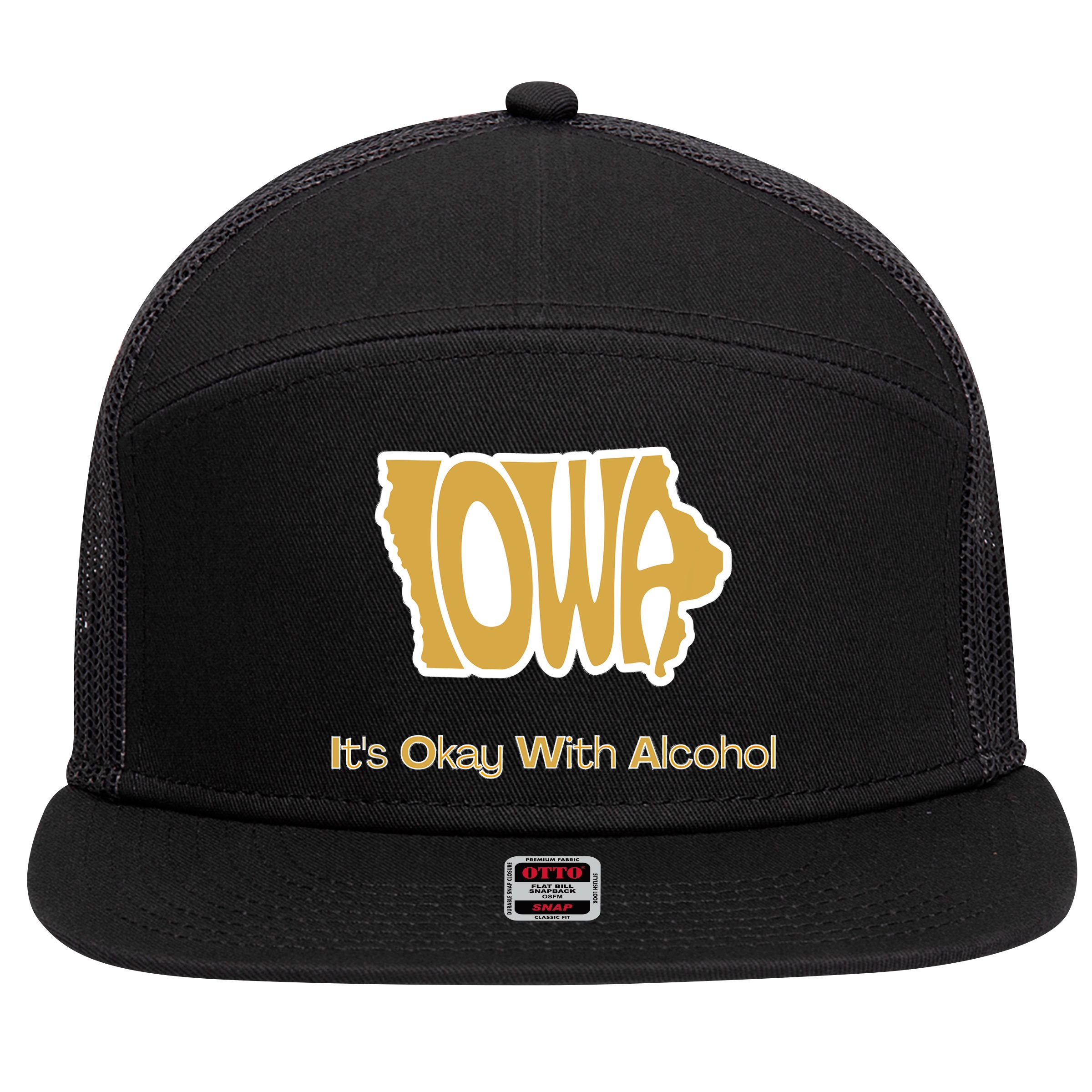 Funny Iowa Its Okay With Alcohol Iowa Joke Gift 7 Panel Mesh Trucker Snapback Hat