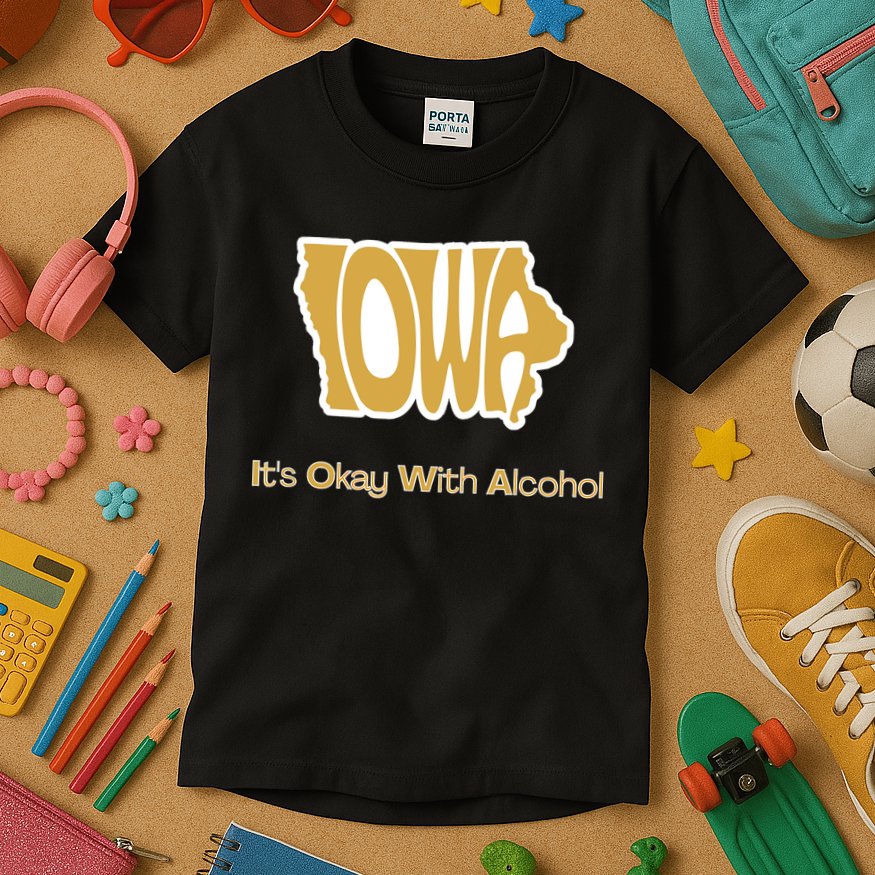 Funny Iowa Its Okay With Alcohol Iowa Joke Gift Kids T-Shirt