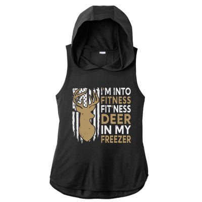 Funny I'm Into Fitness Fit'Ness Deer In My Freezer Deer Ladies PosiCharge Tri-Blend Wicking Draft Hoodie Tank