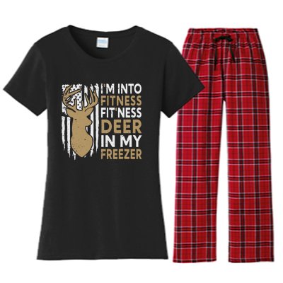 Funny I'm Into Fitness Fit'Ness Deer In My Freezer Deer Women's Flannel Pajama Set