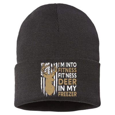 Funny I'm Into Fitness Fit'Ness Deer In My Freezer Deer Sustainable Knit Beanie