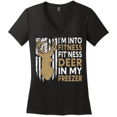 Funny I'm Into Fitness Fit'Ness Deer In My Freezer Deer Women's V-Neck T-Shirt