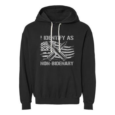 Funny I Identify As NonBidenary American Flag Garment-Dyed Fleece Hoodie