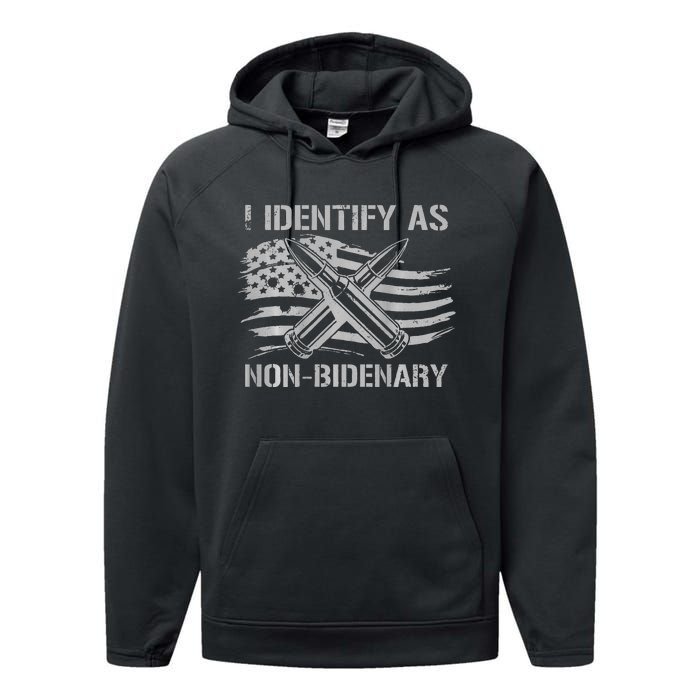 Funny I Identify As NonBidenary American Flag Performance Fleece Hoodie