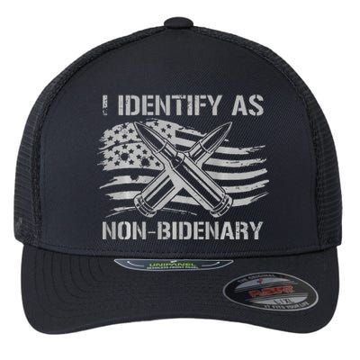 Funny I Identify As NonBidenary American Flag Flexfit Unipanel Trucker Cap