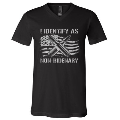 Funny I Identify As NonBidenary American Flag V-Neck T-Shirt