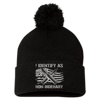 Funny I Identify As NonBidenary American Flag Pom Pom 12in Knit Beanie