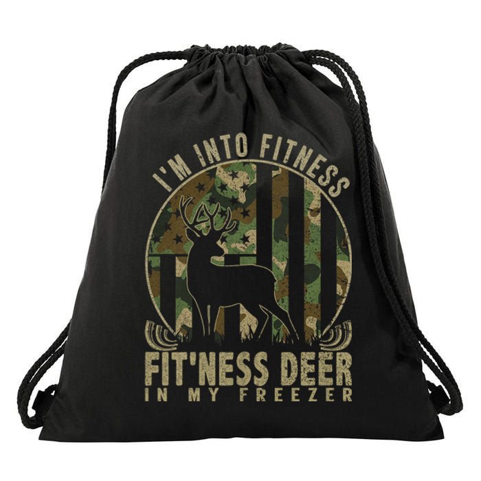 Funny IM Into Fitness FitNess Deer In My Freezer Deer Drawstring Bag