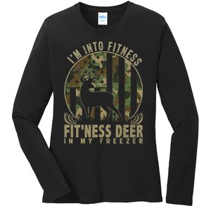 Funny IM Into Fitness FitNess Deer In My Freezer Deer Ladies Long Sleeve Shirt