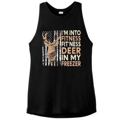 Funny IM Into Fitness FitNess Deer In My Freezer Deer Ladies PosiCharge Tri-Blend Wicking Tank