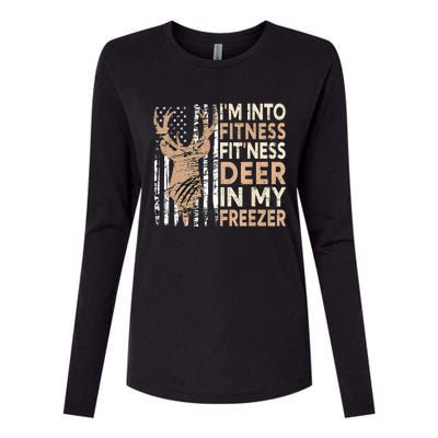 Funny IM Into Fitness FitNess Deer In My Freezer Deer Womens Cotton Relaxed Long Sleeve T-Shirt