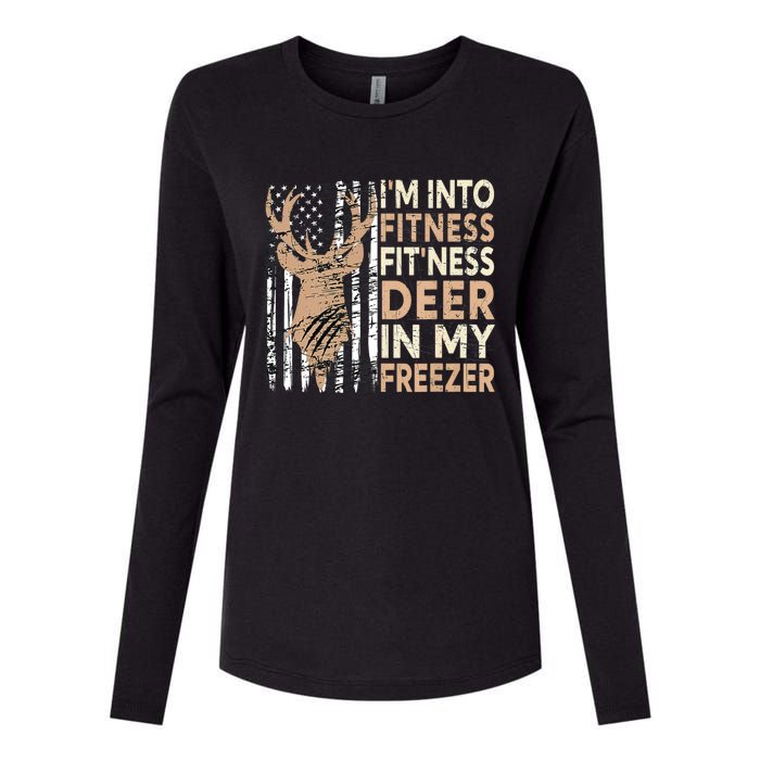 Funny IM Into Fitness FitNess Deer In My Freezer Deer Womens Cotton Relaxed Long Sleeve T-Shirt