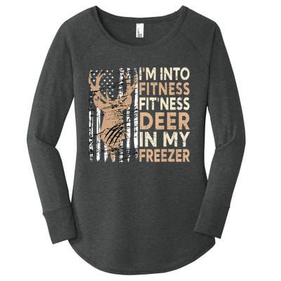 Funny IM Into Fitness FitNess Deer In My Freezer Deer Women's Perfect Tri Tunic Long Sleeve Shirt