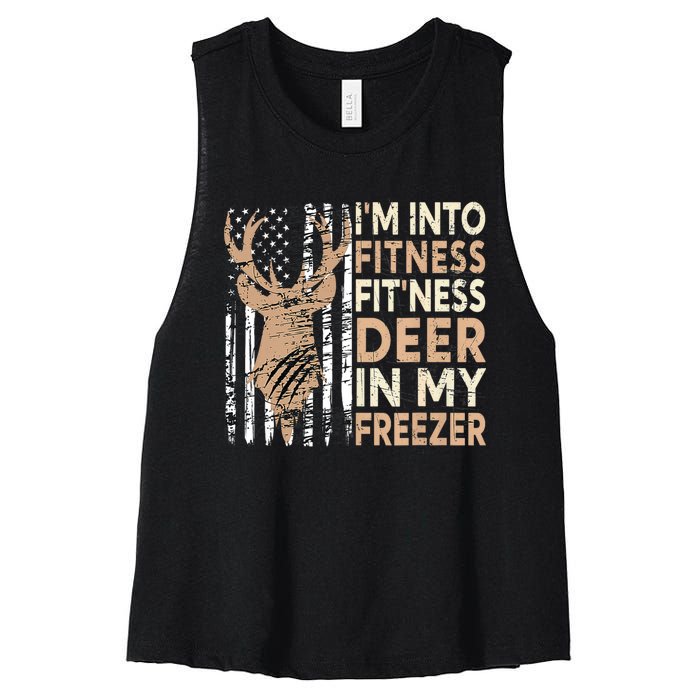 Funny IM Into Fitness FitNess Deer In My Freezer Deer Women's Racerback Cropped Tank