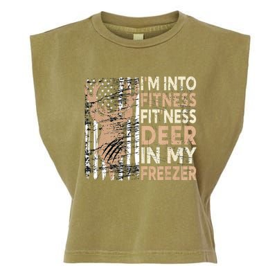 Funny IM Into Fitness FitNess Deer In My Freezer Deer Garment-Dyed Women's Muscle Tee