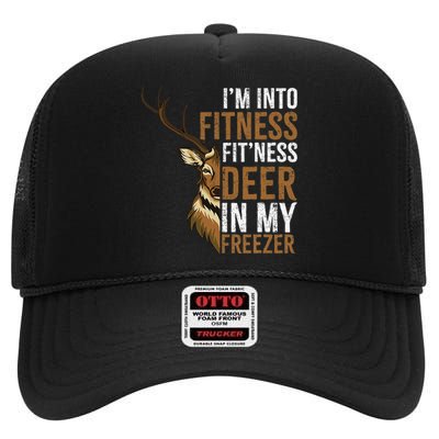 Funny IM Into Fitness FitNess Deer In My Freezer Hunting Deer High Crown Mesh Back Trucker Hat