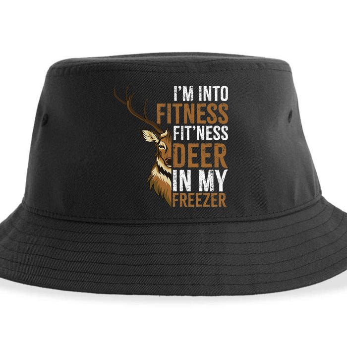 Funny IM Into Fitness FitNess Deer In My Freezer Hunting Deer Sustainable Bucket Hat