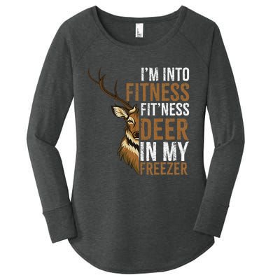 Funny IM Into Fitness FitNess Deer In My Freezer Hunting Deer Women's Perfect Tri Tunic Long Sleeve Shirt