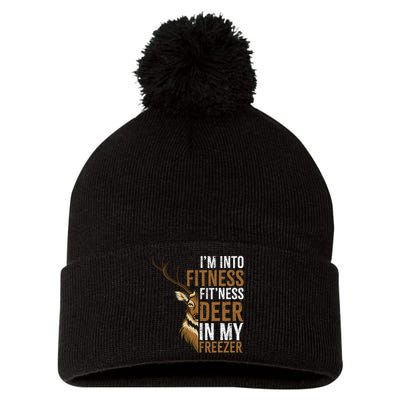 Funny IM Into Fitness FitNess Deer In My Freezer Hunting Deer Pom Pom 12in Knit Beanie