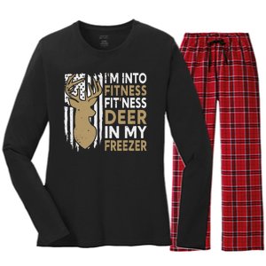 Funny IM Into Fitness FitNess Deer In My Freezer Deer Women's Long Sleeve Flannel Pajama Set 