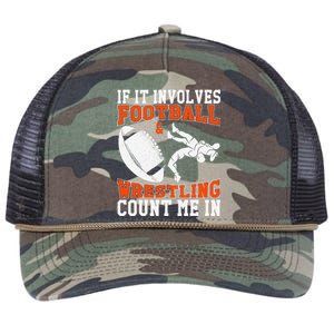 Funny If It Involves Football And Wrestling Count Me Fan Retro Rope Trucker Hat Cap