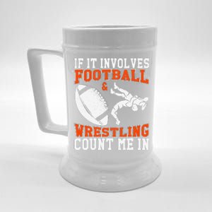 Funny If It Involves Football And Wrestling Count Me Fan Beer Stein