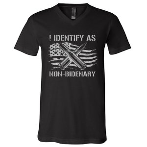 Funny I Identify As NonBidenary American Flag V-Neck T-Shirt